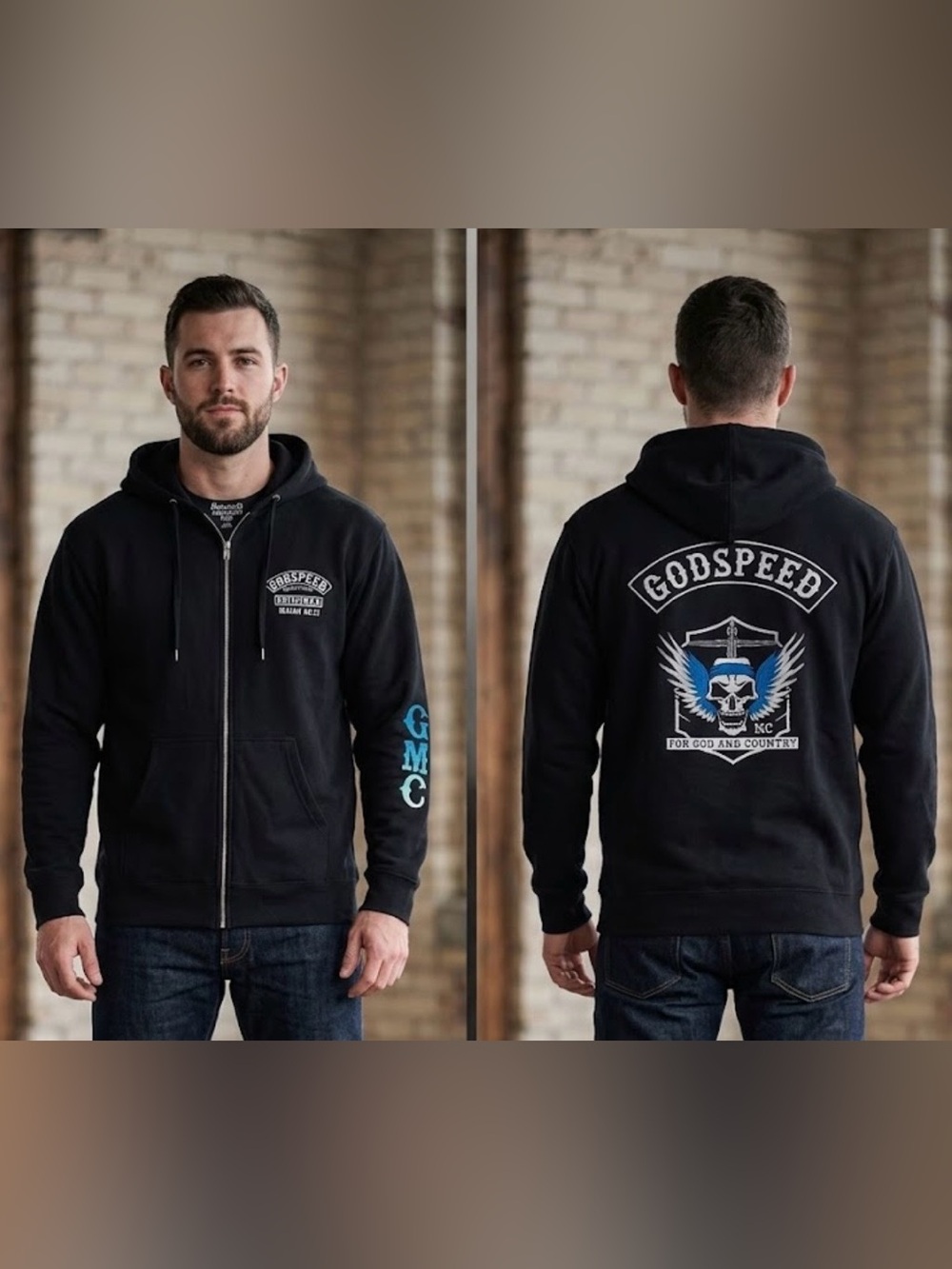 NWOT Godspeed Originals MC GMC Black Zip Up Hoodie Graphic Skull Cross Men's 3XL